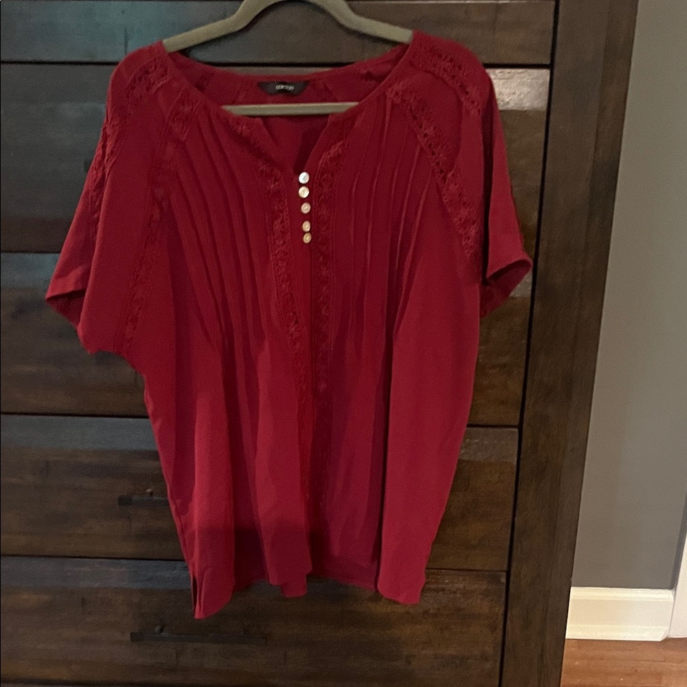 Chic Red Button-Front Blouse